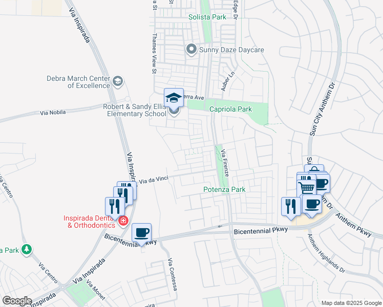 map of restaurants, bars, coffee shops, grocery stores, and more near 2257 Perugia Point Walk in Henderson