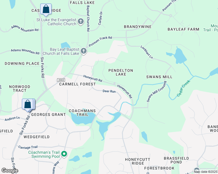 map of restaurants, bars, coffee shops, grocery stores, and more near 12024 Deer Run in Raleigh
