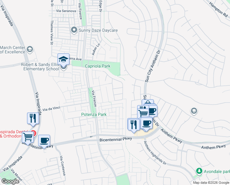 map of restaurants, bars, coffee shops, grocery stores, and more near 3016 Travesara Avenue in Henderson
