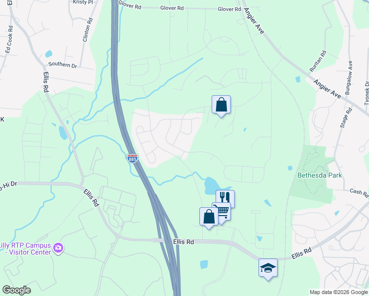 map of restaurants, bars, coffee shops, grocery stores, and more near 1051 Lippincott Road in Durham