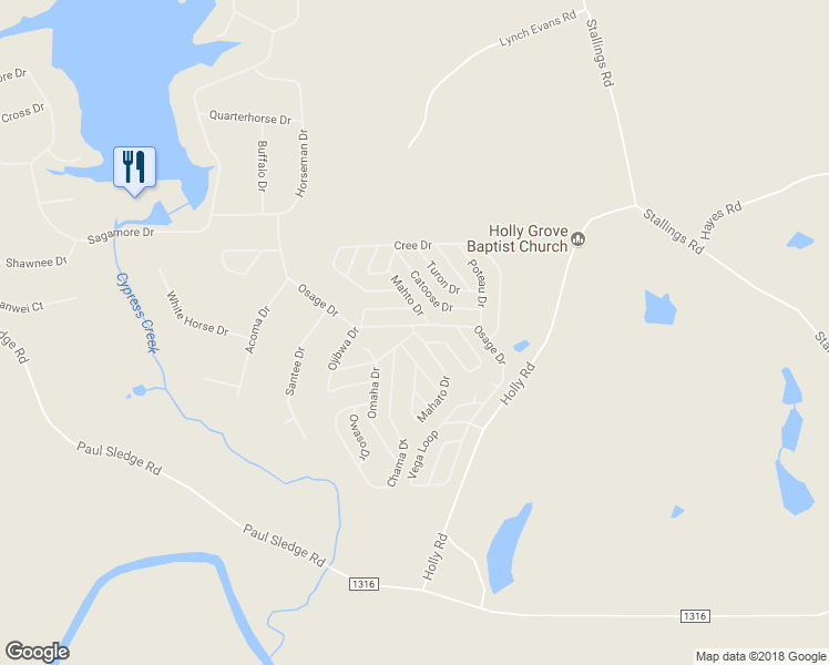 map of restaurants, bars, coffee shops, grocery stores, and more near Osage Drive in Spring Hope