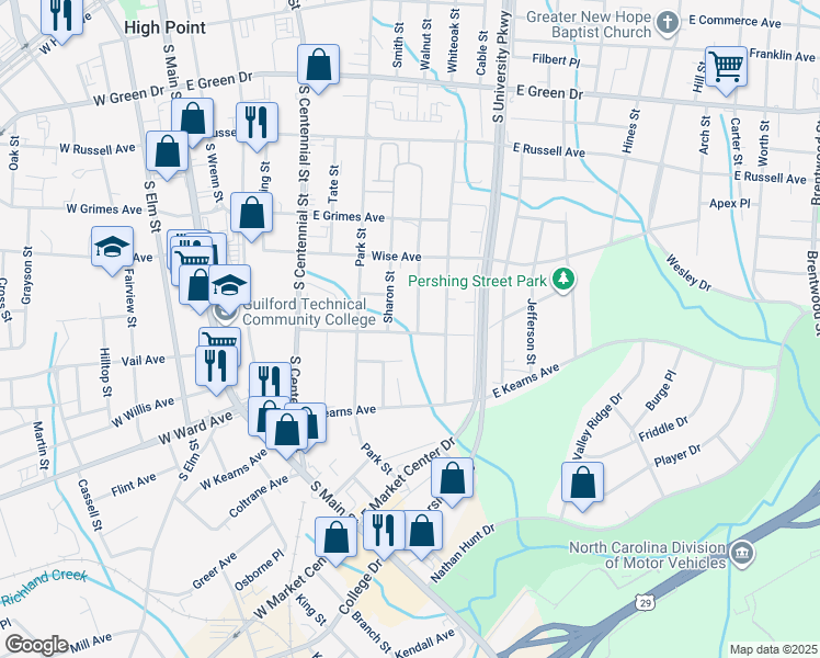 map of restaurants, bars, coffee shops, grocery stores, and more near 932 Randolph Street in High Point