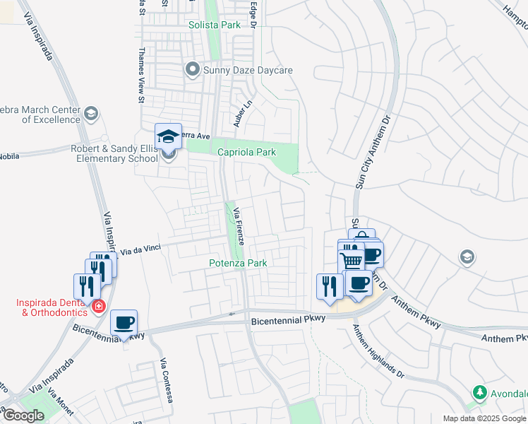 map of restaurants, bars, coffee shops, grocery stores, and more near 2171 Tortona Street in Henderson