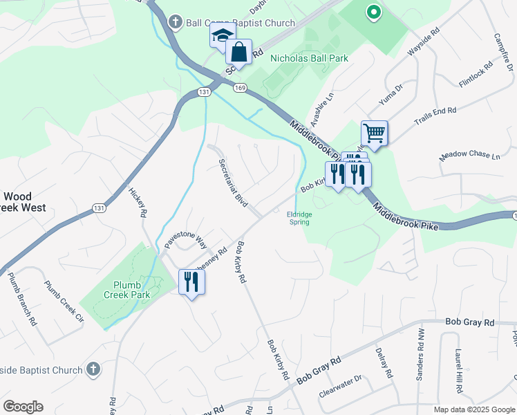 map of restaurants, bars, coffee shops, grocery stores, and more near 9852 War Admiral Lane in Knoxville