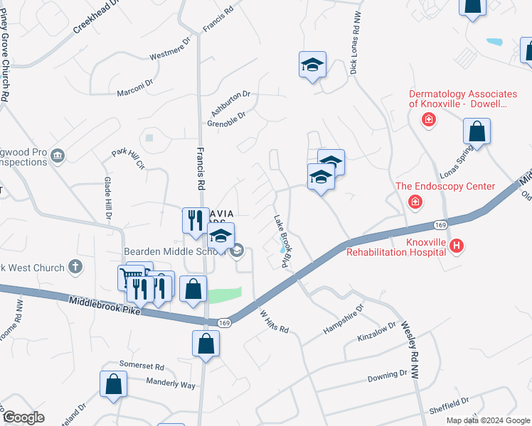 map of restaurants, bars, coffee shops, grocery stores, and more near in Knoxville