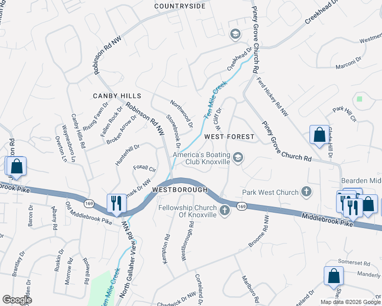 map of restaurants, bars, coffee shops, grocery stores, and more near 1823 Elmhurst Way in Knoxville