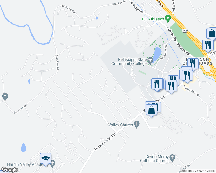 map of restaurants, bars, coffee shops, grocery stores, and more near 2517 Cedar Hurst Lane in Knoxville