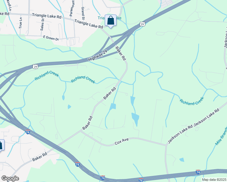 map of restaurants, bars, coffee shops, grocery stores, and more near 1822 Baker Road in High Point