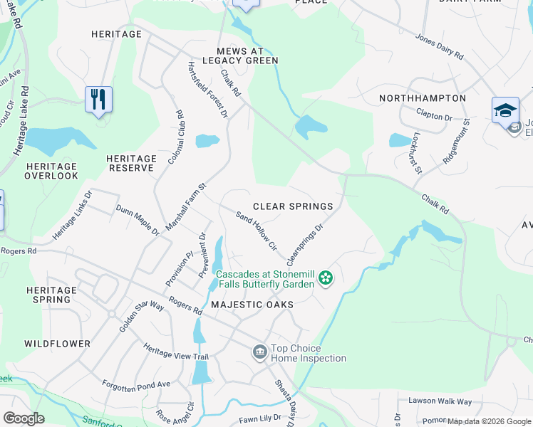 map of restaurants, bars, coffee shops, grocery stores, and more near 5909 Deep Spring Circle in Wake Forest