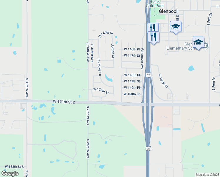 map of restaurants, bars, coffee shops, grocery stores, and more near 791 West 150th Street in Glenpool