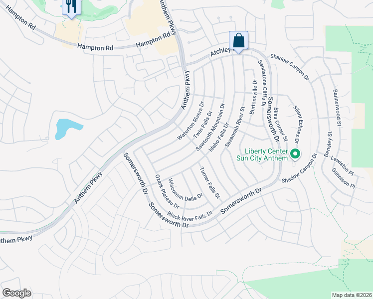 map of restaurants, bars, coffee shops, grocery stores, and more near 2196 Twin Falls Drive in Henderson