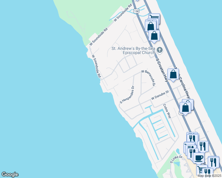 map of restaurants, bars, coffee shops, grocery stores, and more near 4300 West Soundside Road in Nags Head