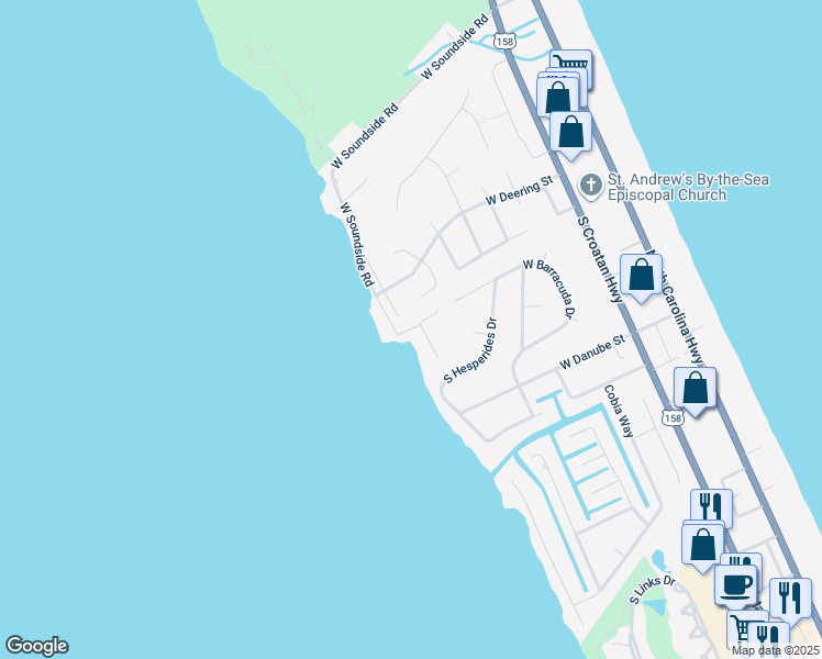 map of restaurants, bars, coffee shops, grocery stores, and more near 4300 West Soundside Road in Nags Head