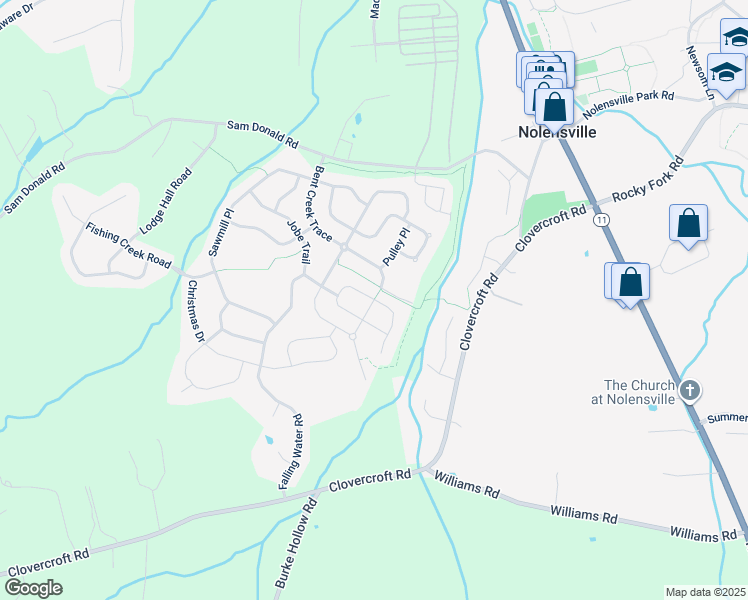 map of restaurants, bars, coffee shops, grocery stores, and more near Maxwell Landing Drive in Nolensville