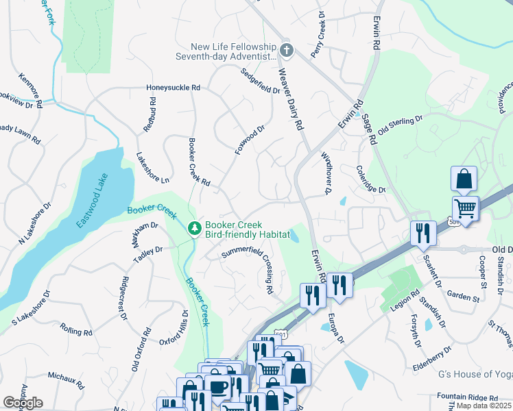 map of restaurants, bars, coffee shops, grocery stores, and more near 2146 Old Oxford Road East in Chapel Hill