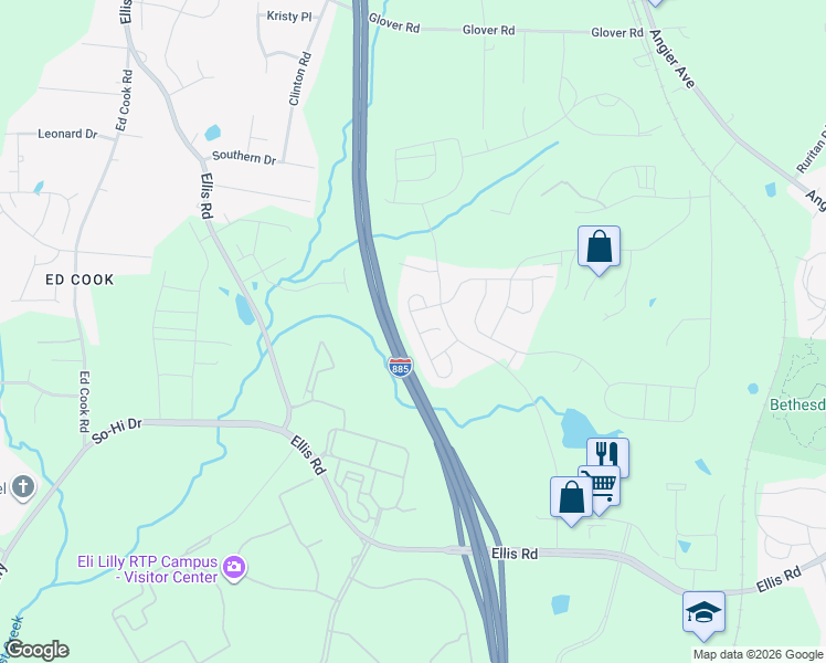 map of restaurants, bars, coffee shops, grocery stores, and more near 1129 Fitchie Place in Durham