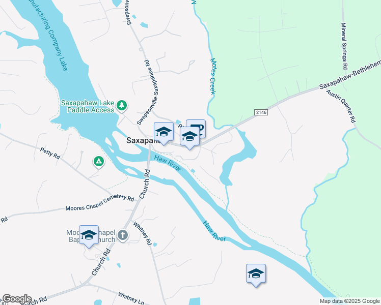 map of restaurants, bars, coffee shops, grocery stores, and more near 1735 Saxapahaw-Bethlehem Church Road in Saxapahaw