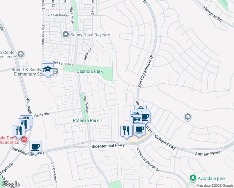 map of restaurants, bars, coffee shops, grocery stores, and more near 2170 Monte Bianco Place in Henderson