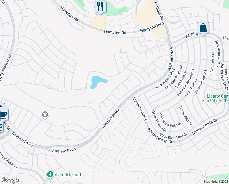 map of restaurants, bars, coffee shops, grocery stores, and more near 2258 Valley Falls Way in Henderson