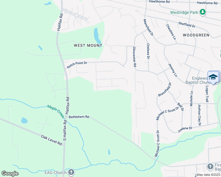 map of restaurants, bars, coffee shops, grocery stores, and more near 4001 Benjamin Court in Rocky Mount