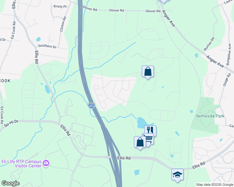 map of restaurants, bars, coffee shops, grocery stores, and more near 934 Lippincott Road in Durham