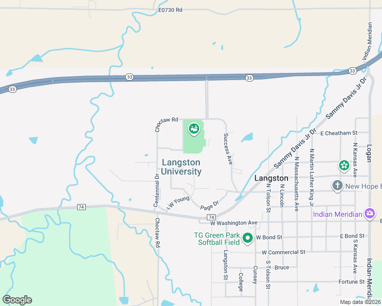 map of restaurants, bars, coffee shops, grocery stores, and more near Choctaw Road in Langston