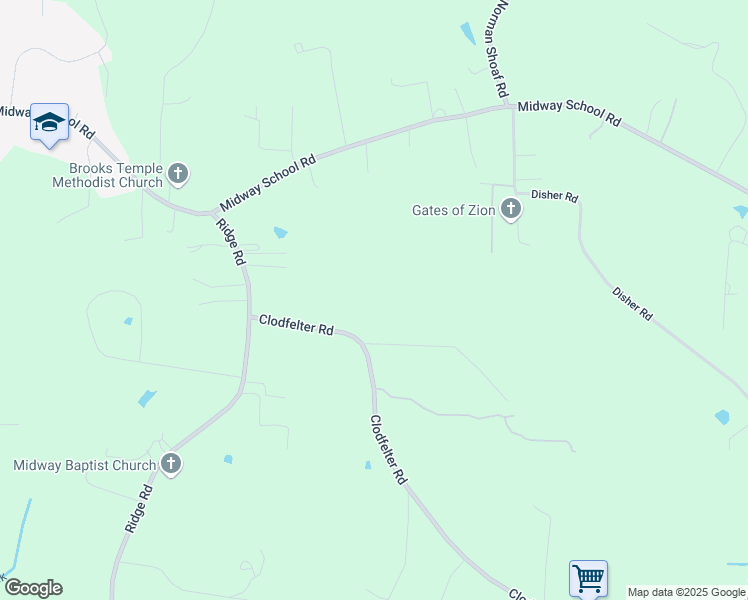map of restaurants, bars, coffee shops, grocery stores, and more near 117 Long Perryman Road in Winston-Salem