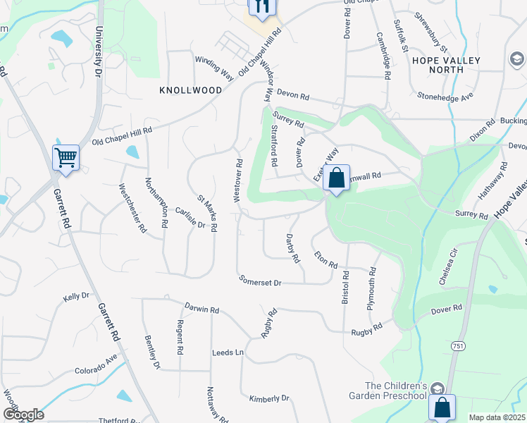 map of restaurants, bars, coffee shops, grocery stores, and more near 3400 Westover Road in Durham
