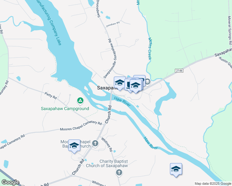 map of restaurants, bars, coffee shops, grocery stores, and more near 1647 Saxapahaw-Bethlehem Church Road in Graham