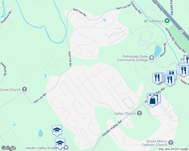 map of restaurants, bars, coffee shops, grocery stores, and more near 2528 Bryant Lane in Knoxville