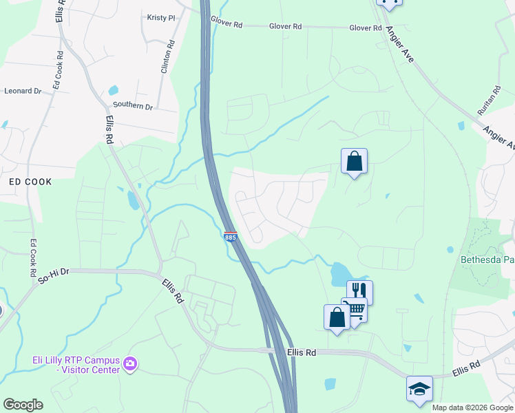 map of restaurants, bars, coffee shops, grocery stores, and more near 1005 Talbot Place in Durham