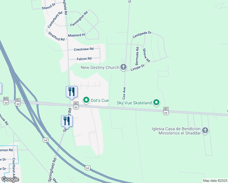 map of restaurants, bars, coffee shops, grocery stores, and more near 175 Countryside Lane in Rocky Mount