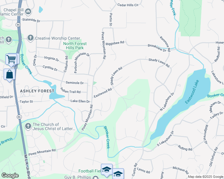 map of restaurants, bars, coffee shops, grocery stores, and more near 865 Shady Lawn Road in Chapel Hill