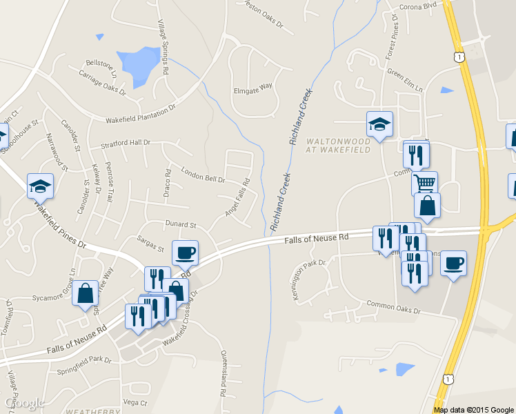 map of restaurants, bars, coffee shops, grocery stores, and more near 12423 Beauvoir Street in Raleigh