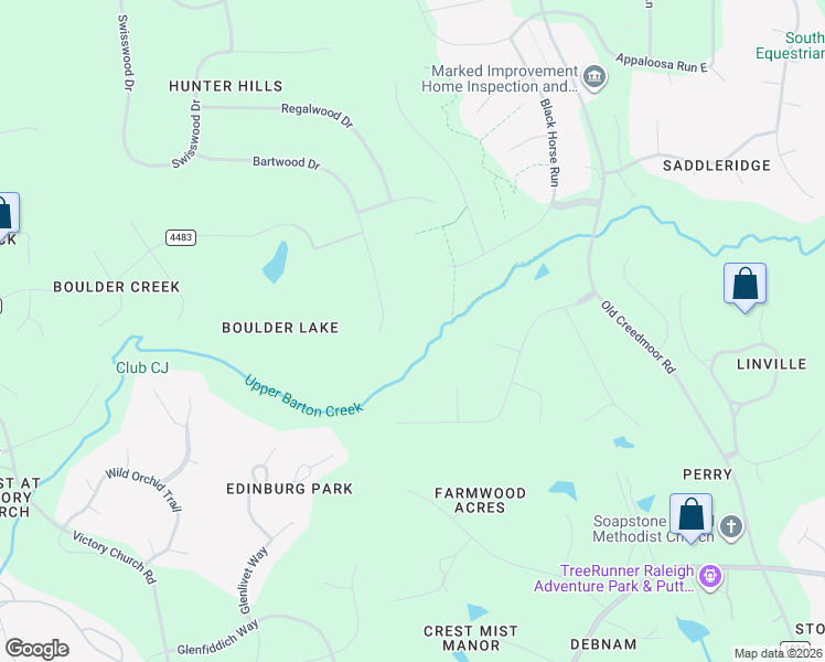 map of restaurants, bars, coffee shops, grocery stores, and more near 4600 Bartwood Drive in Raleigh