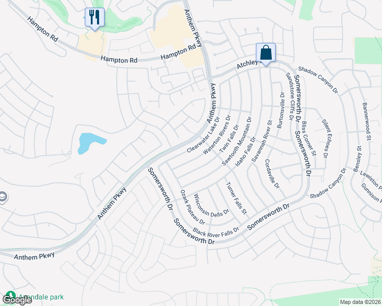 map of restaurants, bars, coffee shops, grocery stores, and more near 2182 Clearwater Lake Drive in Henderson