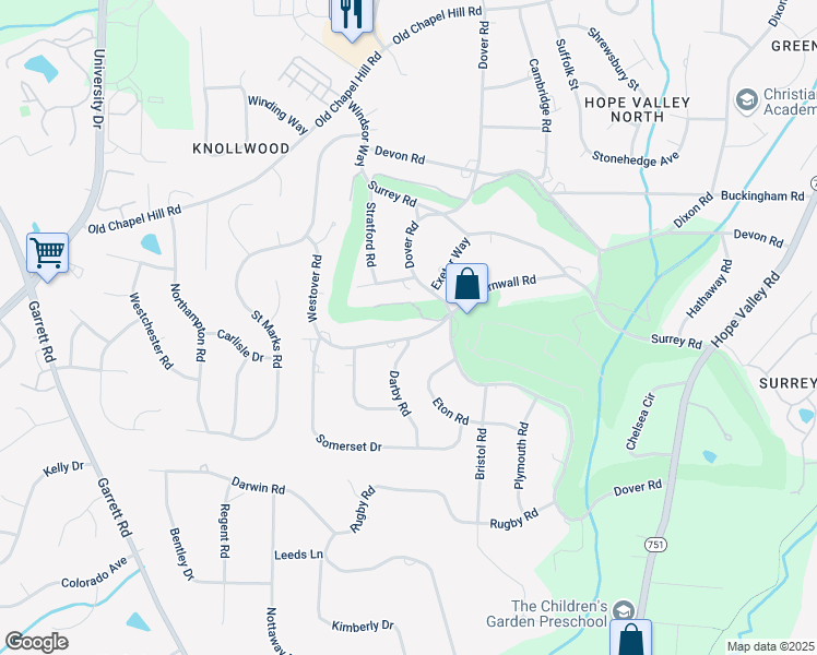 map of restaurants, bars, coffee shops, grocery stores, and more near 3232 Westover Road in Durham