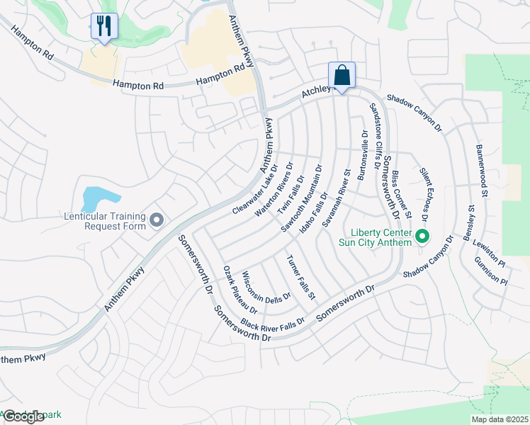 map of restaurants, bars, coffee shops, grocery stores, and more near 2180 Waterton Rivers Drive in Henderson