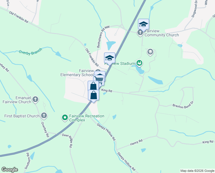 map of restaurants, bars, coffee shops, grocery stores, and more near 2629 Fairview Boulevard in Fairview