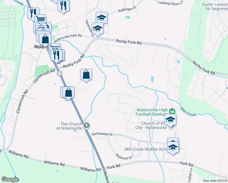 map of restaurants, bars, coffee shops, grocery stores, and more near 3227 Bradfield Drive in Nolensville