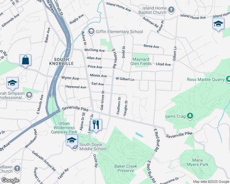 map of restaurants, bars, coffee shops, grocery stores, and more near 1907 Trotter Avenue in Knoxville