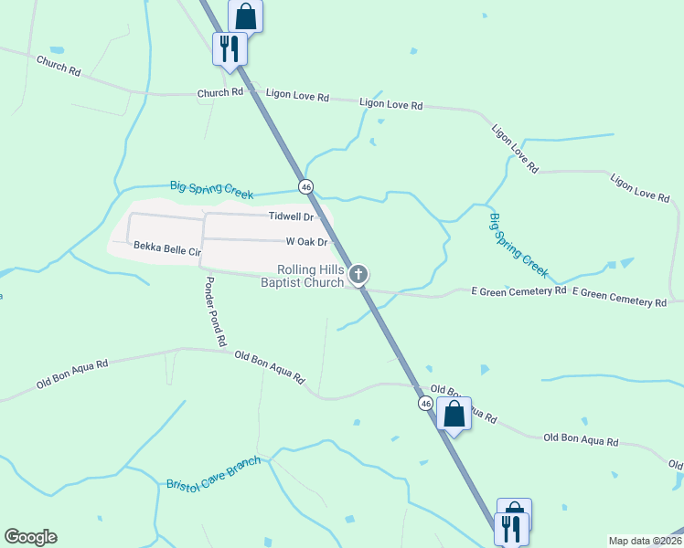 map of restaurants, bars, coffee shops, grocery stores, and more near 9936 West Green Cemetery Road in Bon Aqua