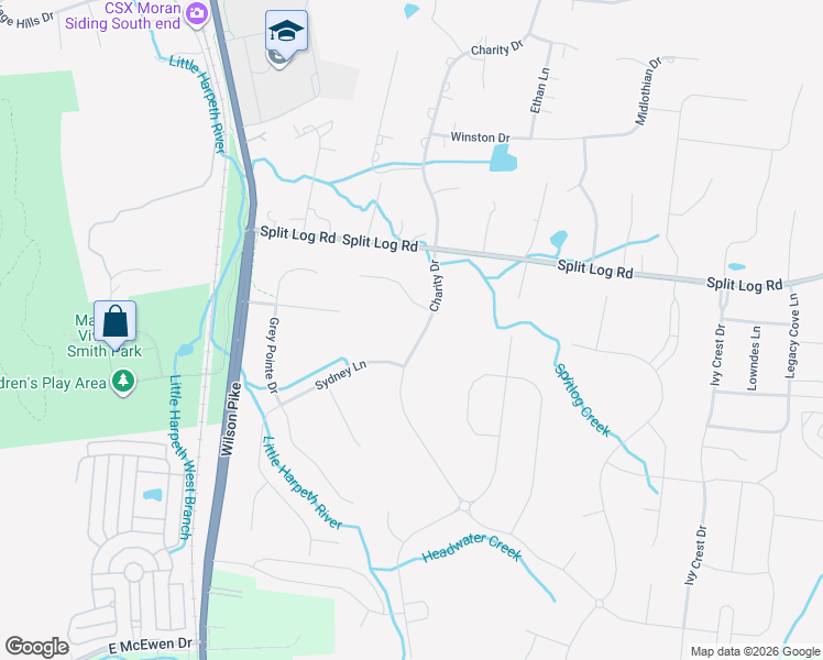 map of restaurants, bars, coffee shops, grocery stores, and more near 1811 Charity Drive in Brentwood
