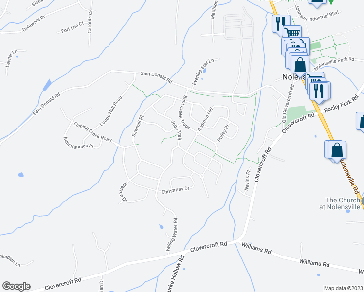 map of restaurants, bars, coffee shops, grocery stores, and more near 4790 Jobe Trail in Nolensville