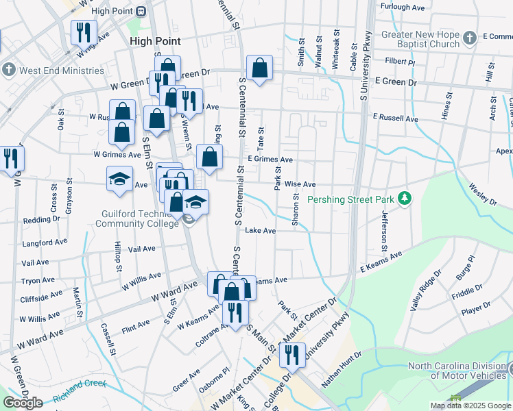 map of restaurants, bars, coffee shops, grocery stores, and more near 414 Macedonia Way in High Point