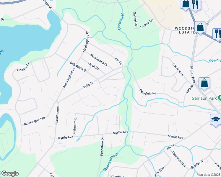 map of restaurants, bars, coffee shops, grocery stores, and more near 72 Marymont Drive in Crossville