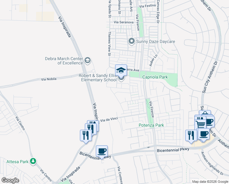 map of restaurants, bars, coffee shops, grocery stores, and more near 2208 Valdina Street in Henderson