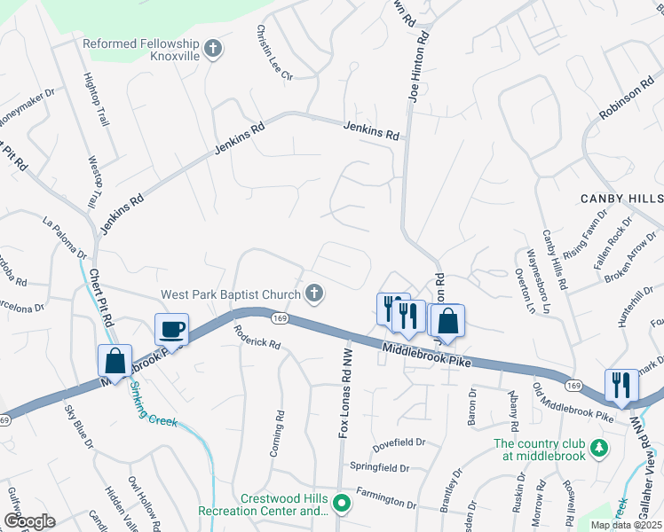 map of restaurants, bars, coffee shops, grocery stores, and more near 8808 Quails Bend Lane in Knoxville
