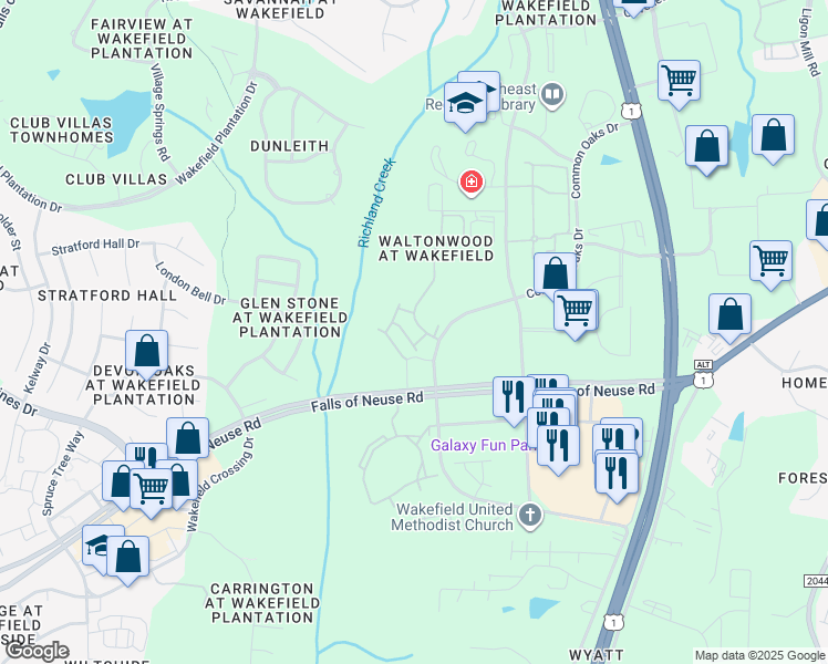 map of restaurants, bars, coffee shops, grocery stores, and more near 11103 Beckstone Way in Raleigh
