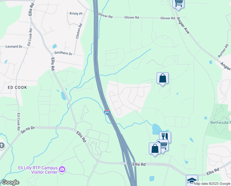 map of restaurants, bars, coffee shops, grocery stores, and more near 1005 Talbot Place in Durham